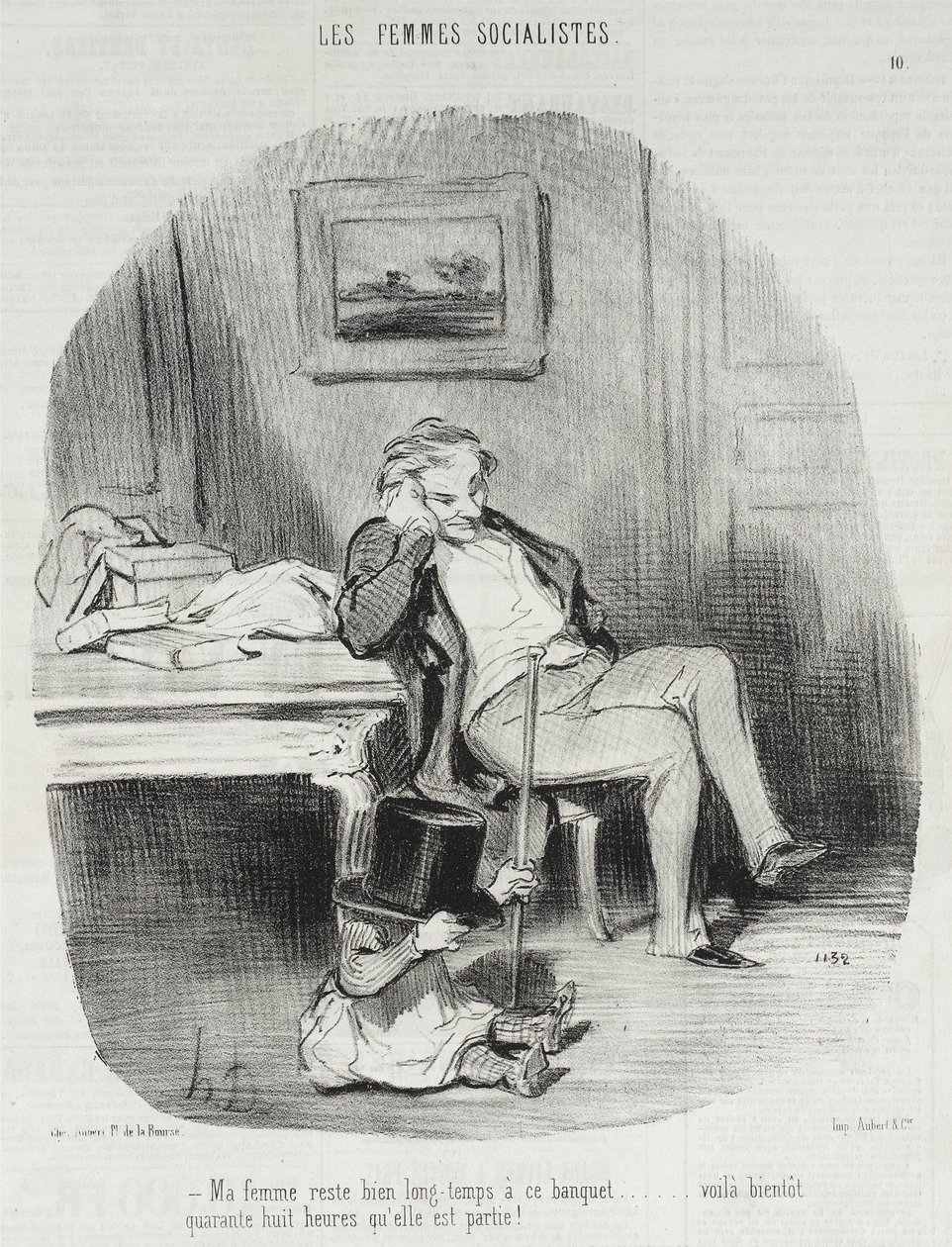 Meine Frau bleibt lange bei diesem Bankett... von Honoré Daumier