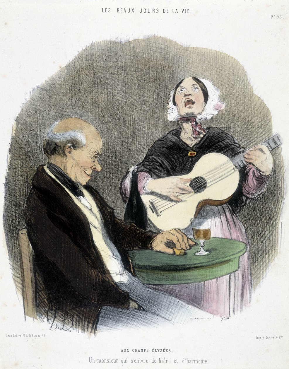Mann trinkt in Gesellschaft eines Sängers - in „Les Beaux Jours de la Vie“ von Honoré Daumier von Honoré Daumier