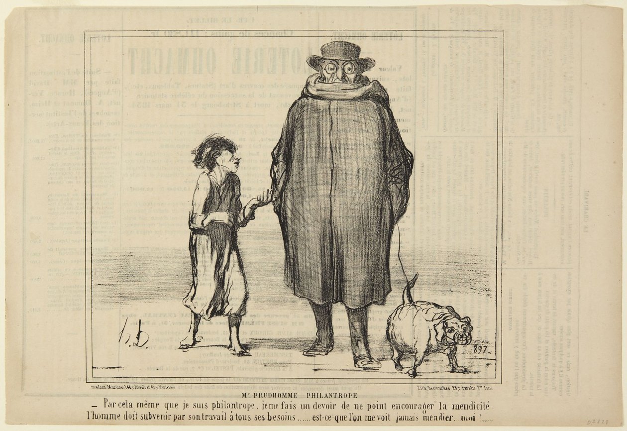 Herr Prudhomme, Philanthrop, Nummer 291 aus der Serie „Actualités“ aus Le Charivari von Honoré Daumier