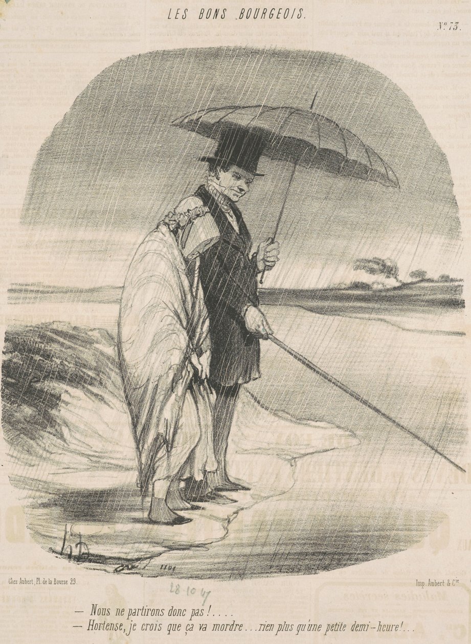 Wir werden also nicht abreisen! - Hortense, ich glaube, sie werden anbeißen ... Nur noch eine kleine halbe Stunde! von Honoré Daumier