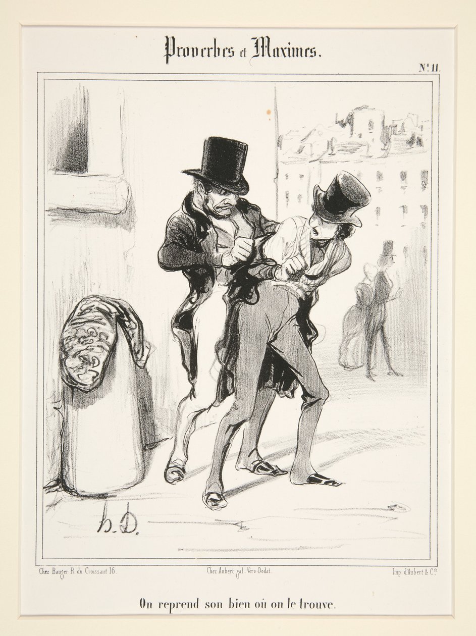 Man nimmt sein Eigentum zurück, wo man es findet, Tafel 11 aus „Sprichwörter und Maximen“ von Honoré Daumier