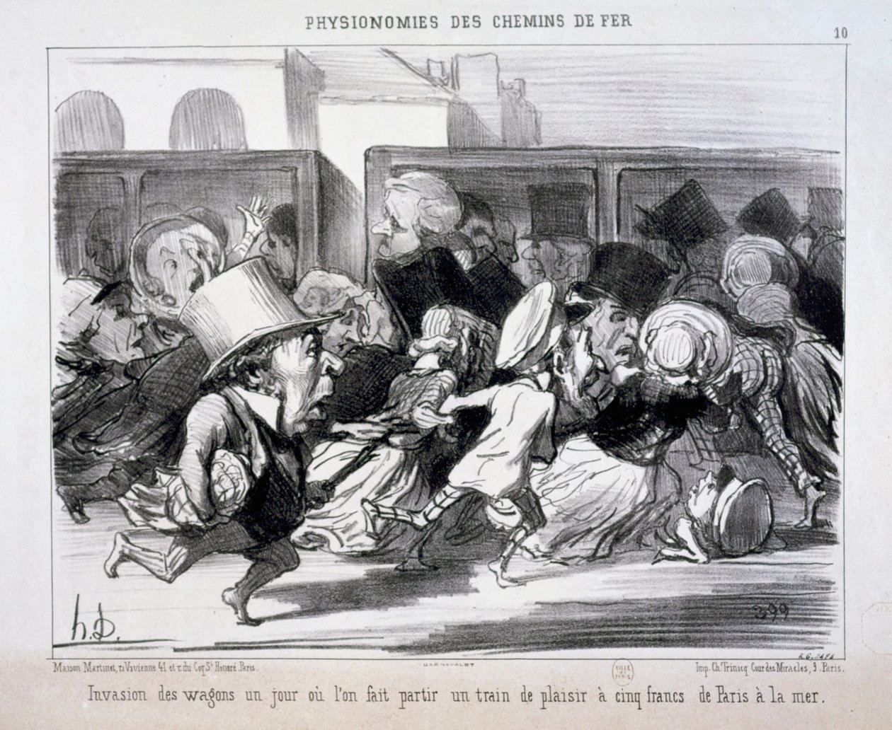 Physiognomien der Eisenbahn Nr. 10: Erstürmung der Waggons an einem Tag, an dem man abfahren lässt... von Honoré Daumier