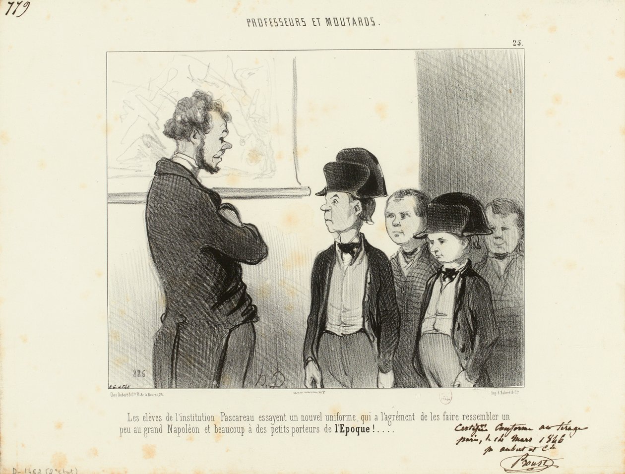 Lehrer und Rangen. / Die Schüler der Lehranstalt Pascareau probieren eine neue Uniform an... / 25. von Honoré Daumier
