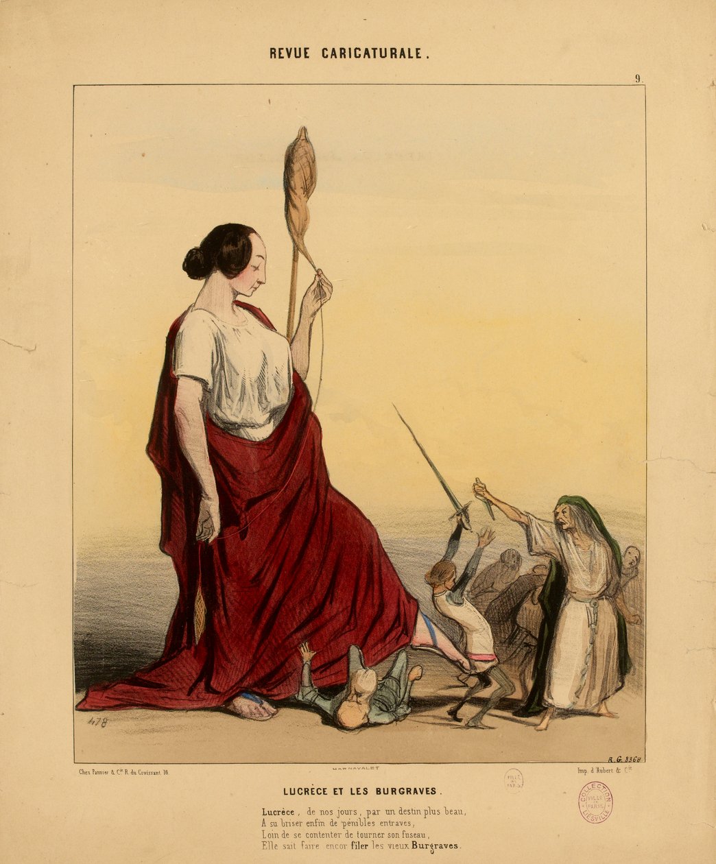 Revue Caricaturale Nr. 9: Lucrezia und die Burgraves. Lucrezia, in unserer Zeit, durch ein schöneres Schicksal... von Honoré Daumier