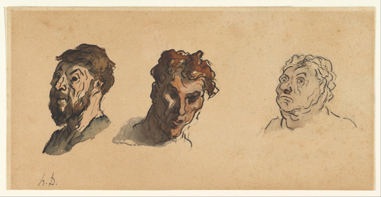 Drei männliche Köpfe von Honoré Daumier