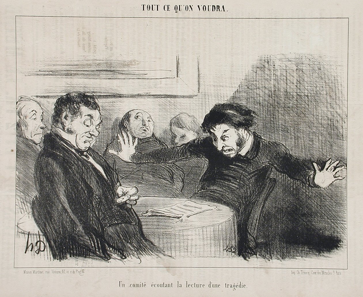 Ein Komitee hört der Lesung einer Tragödie zu von Honoré Daumier