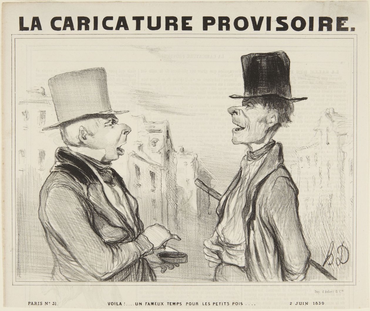 Sieh da! Ein herrliches Wetter für die kleinen Erbsen..., Nummer 3 aus der Serie Pariser Typen aus La Caricature Provisoire von Honoré Daumier