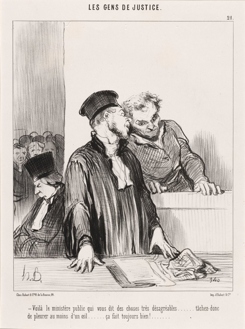 Da ist die Staatsanwaltschaft, die Ihnen unangenehme Dinge sagt... von Honoré Daumier