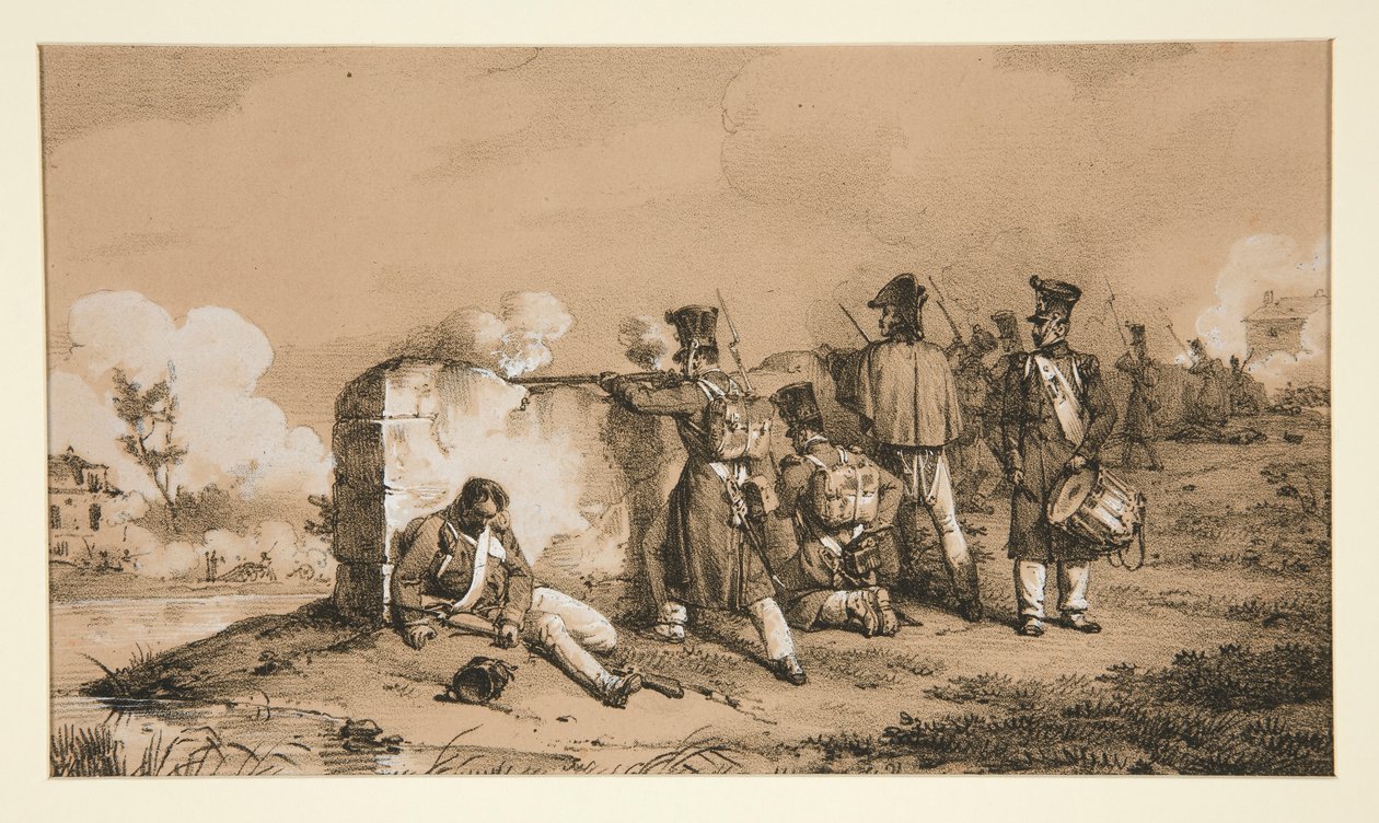 Soldaten in Schützenlinie von Emile Jean Horace Vernet
