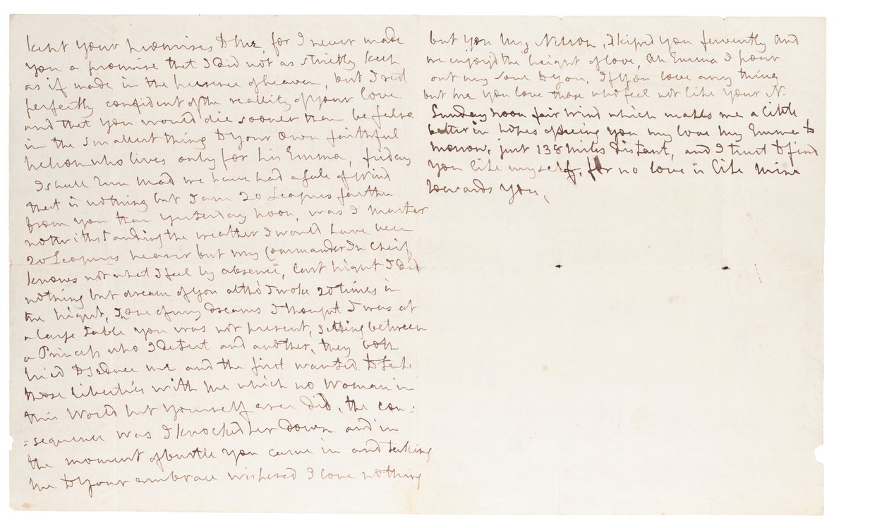 Autographenbrief an Lady Hamilton, n.p. [Foudroyant auf See] von Horatio Nelson