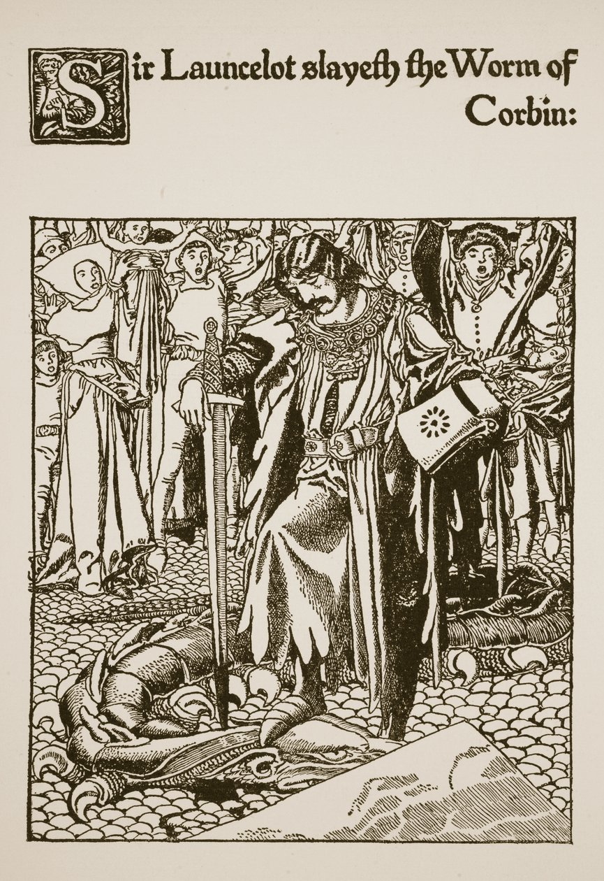 Sir Launcelot tötet den Wurm von Corbin, Illustration aus 
