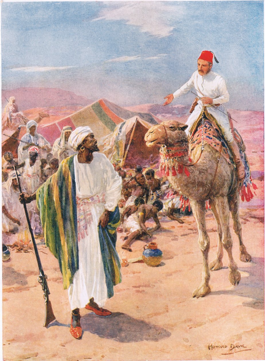 Allein und unbewaffnet ritt Gordon in das Lager der Sklavenhändler, Illustration aus 
