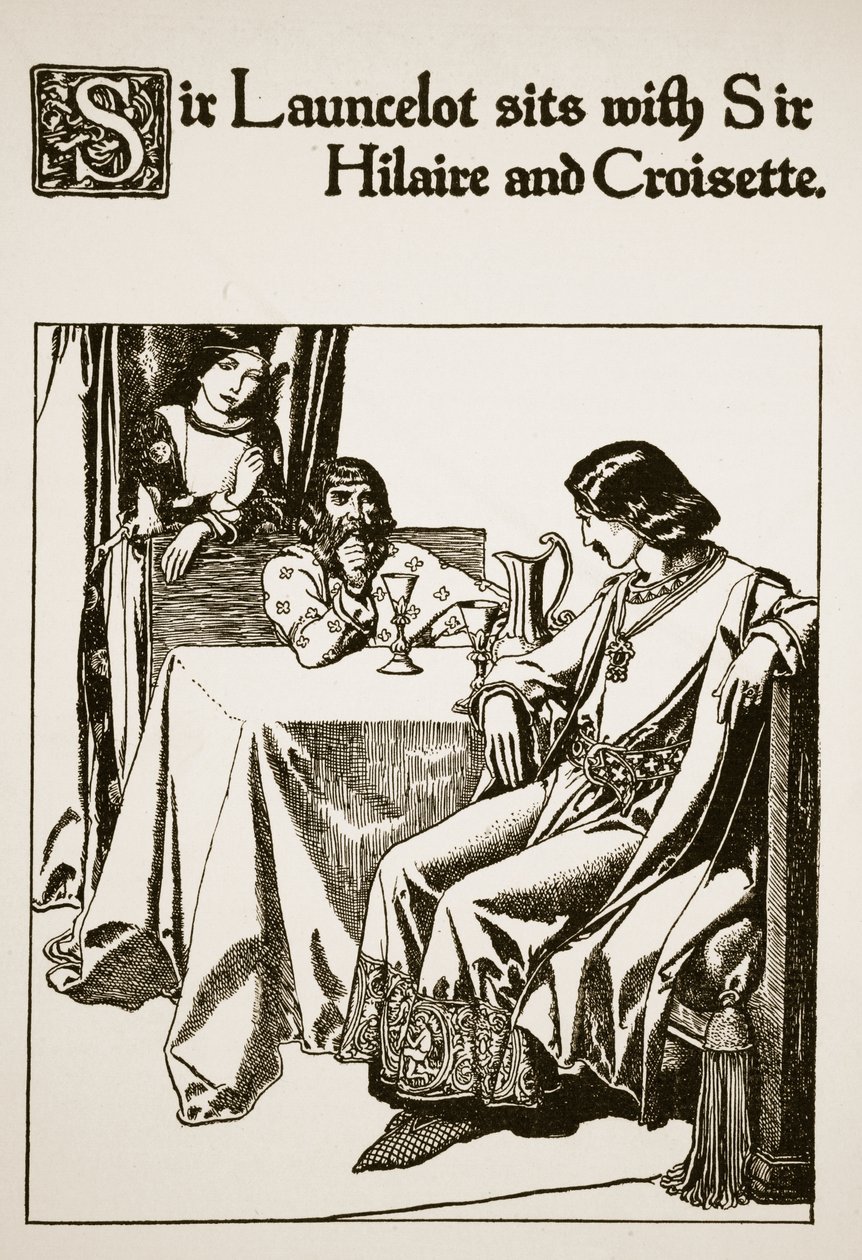 Sir Launcelot sitzt mit Sir Hilaire und Croisette, Illustration aus 