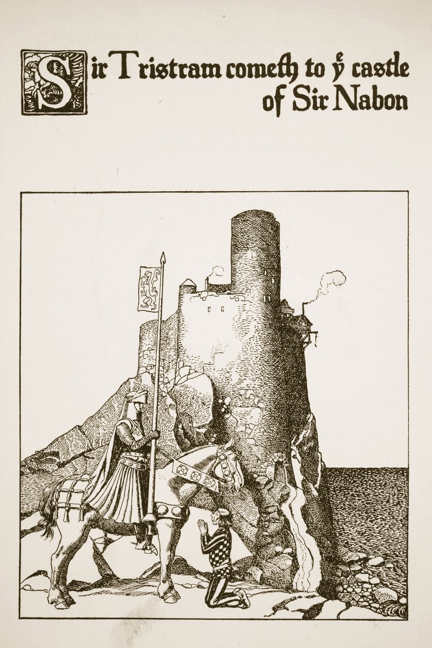 Sir Tristram kommt zur Burg von Sir Nabon, Illustration aus 