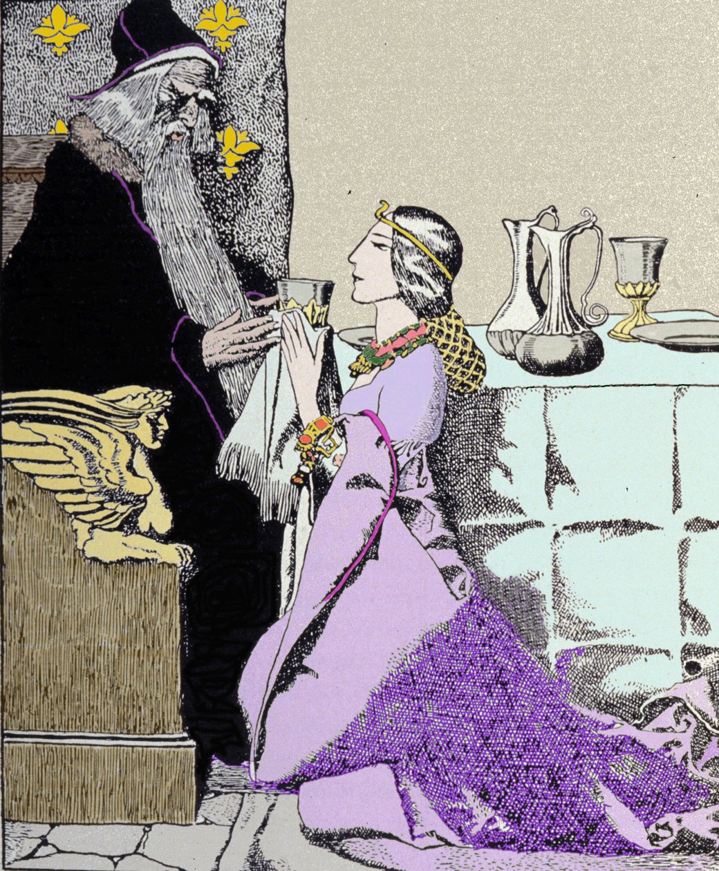 Die Fee Viviane fesselt Merlin den Zauberer (Illustration von Howard Pyle) von Howard Pyle