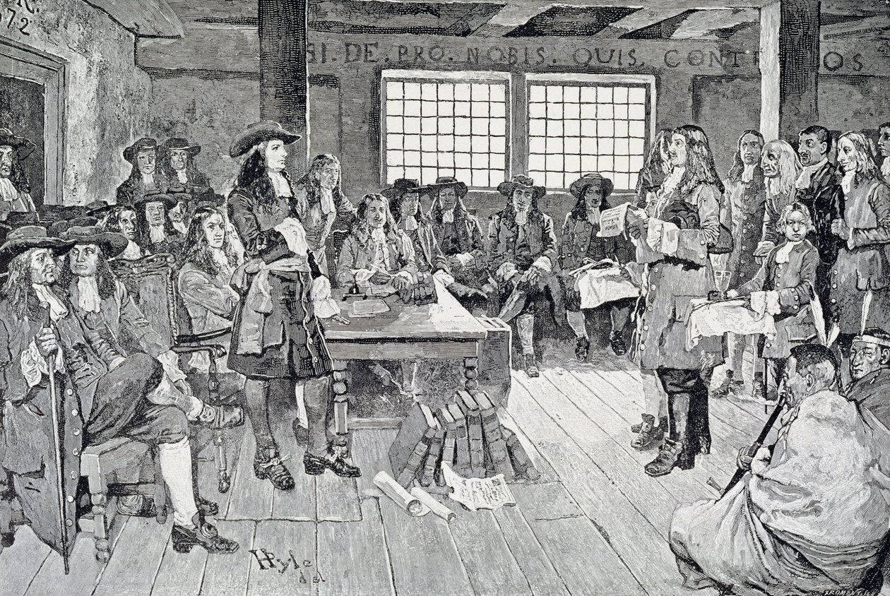 William Penn in Konferenz mit den Kolonisten, Illustration aus 