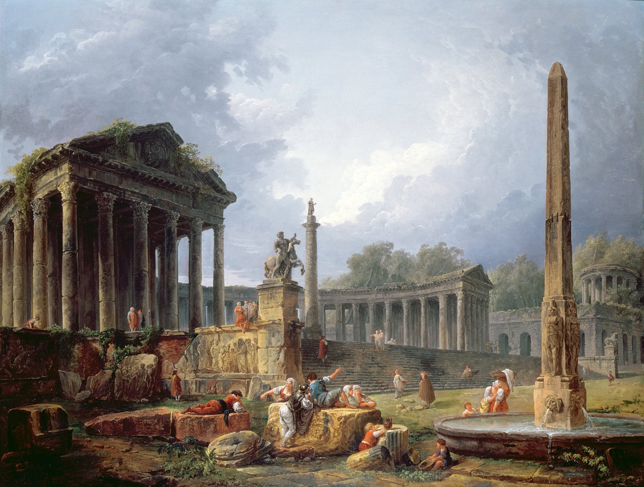 Architektonische Capriccio mit Obelisk von Hubert Robert