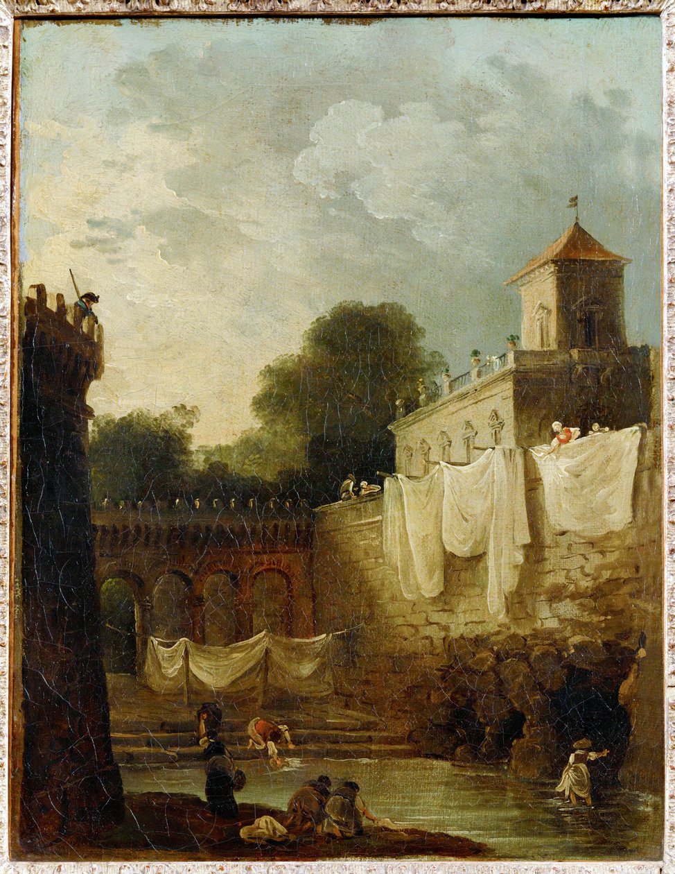 Waschfrauen im Graben einer italienischen Villa von Hubert (circle of) Robert