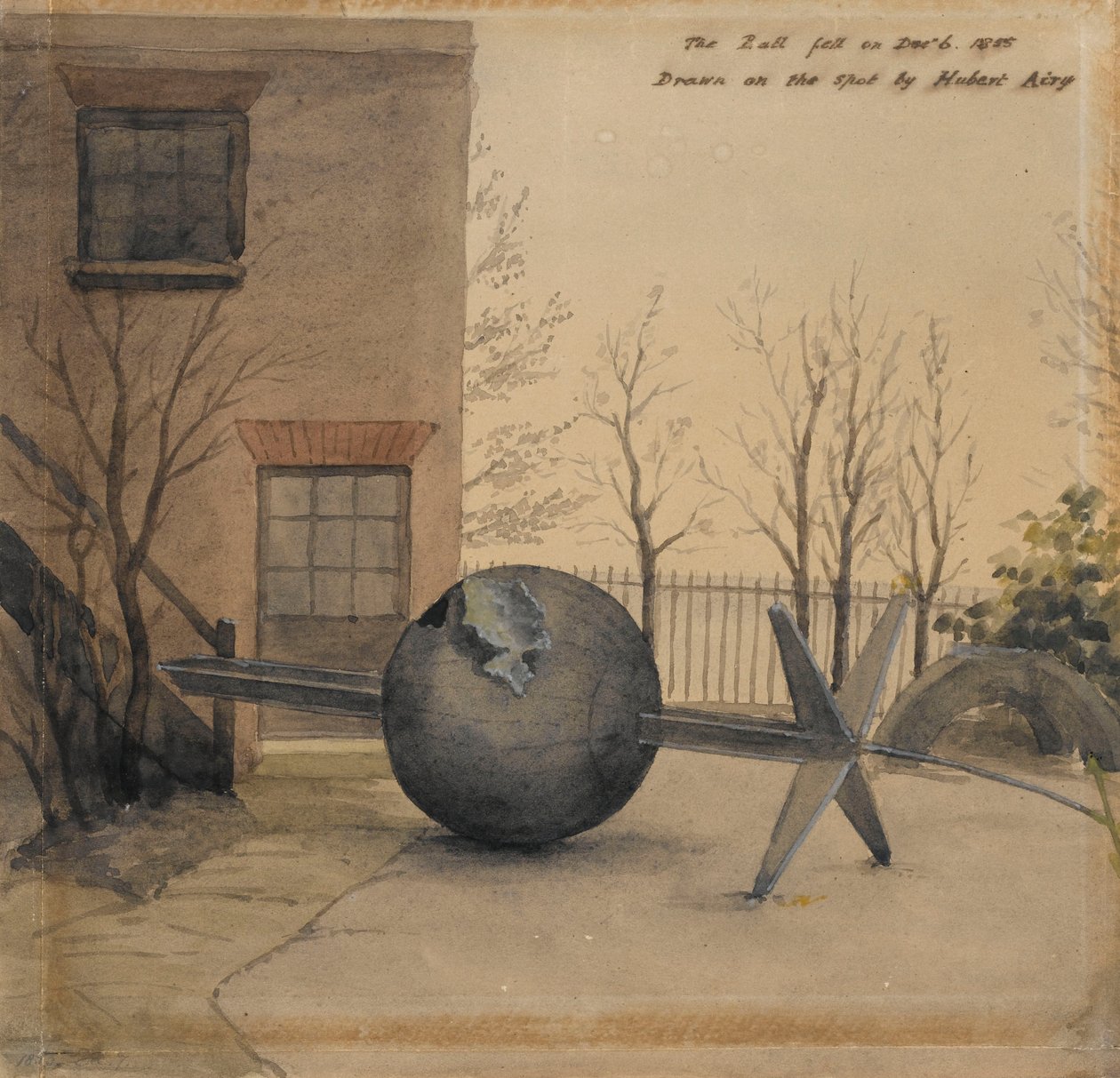 Gefallene Zeitkugel im Hof des Royal Observatory, Greenwich, Dez 1855 von Hubert Airy