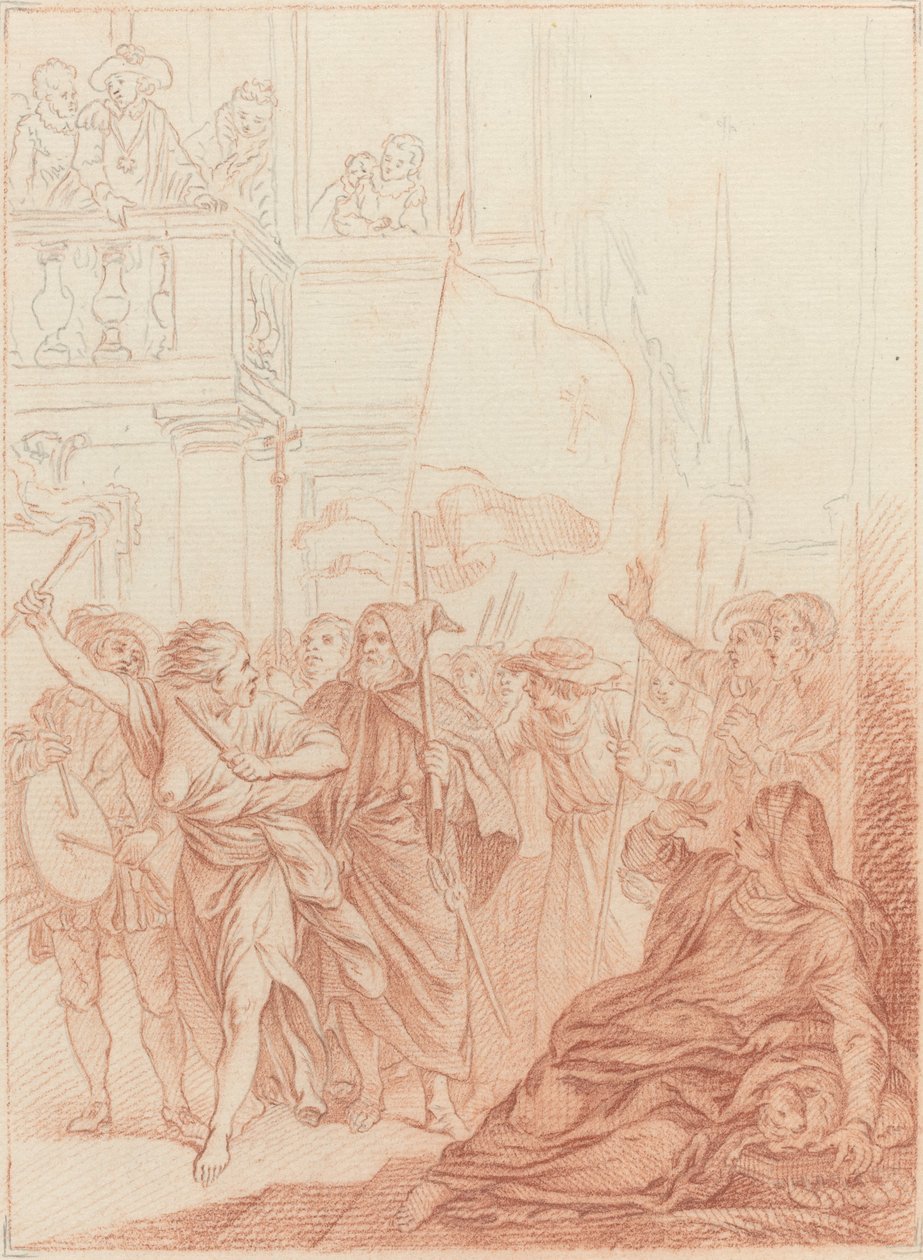 Mayenne, die aus der Ferne ihr törichtes Unternehmen sieht... von Hubert Francois Gravelot