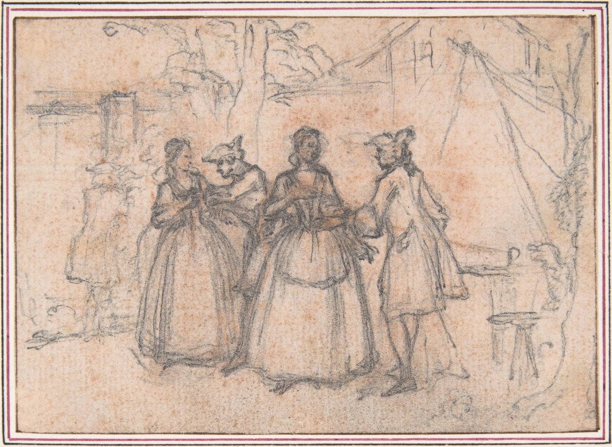 Studie für "The Suspicious Fair," Radierungsvignette in "Songs in the Opera of Flora" von Hubert Francois Gravelot