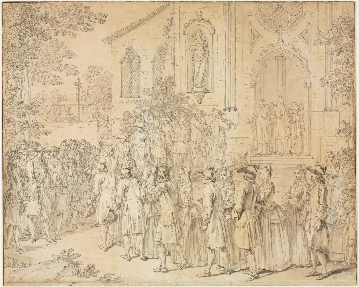 Eine Prozession, die eine Kirche betritt, 1700er von Hubert François Bourguignon Gravelot