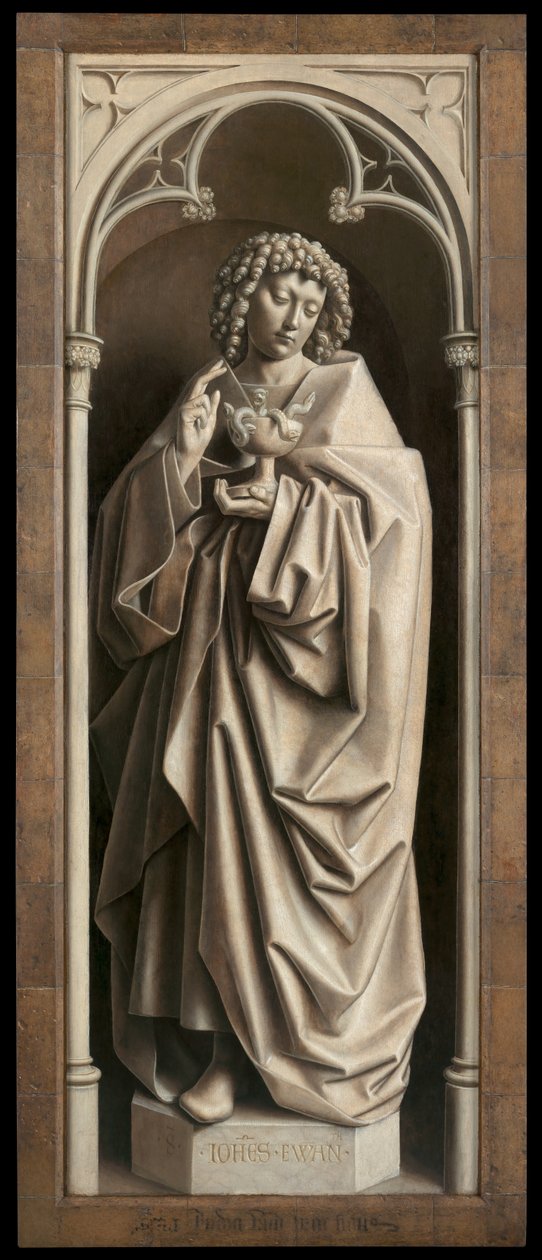 St. Johannes der Evangelist, von der Außenseite des rechten Flügels des Genter Altars von Hubert & Jan van (1390 1441) Eyck