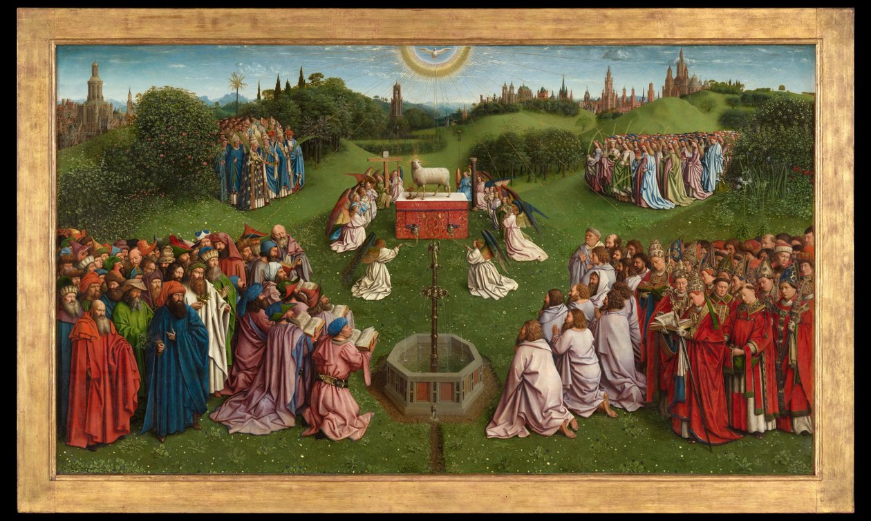 Die Anbetung des mystischen Lammes, aus dem Genter Altar, untere Hälfte des zentralen Panels von Hubert & Jan van (1390 1441) Eyck