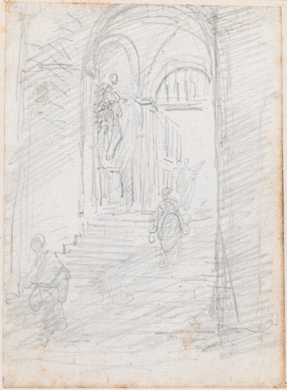 Figuren auf einer monumentalen Innenstiege [recto] von Hubert Robert