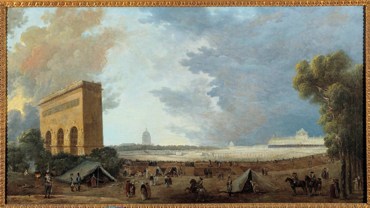 Französische Revolution: Fête de la Fédération Nationale gefeiert auf dem Champ de Mars in Paris am 14. Juli 1790 von Hubert Robert