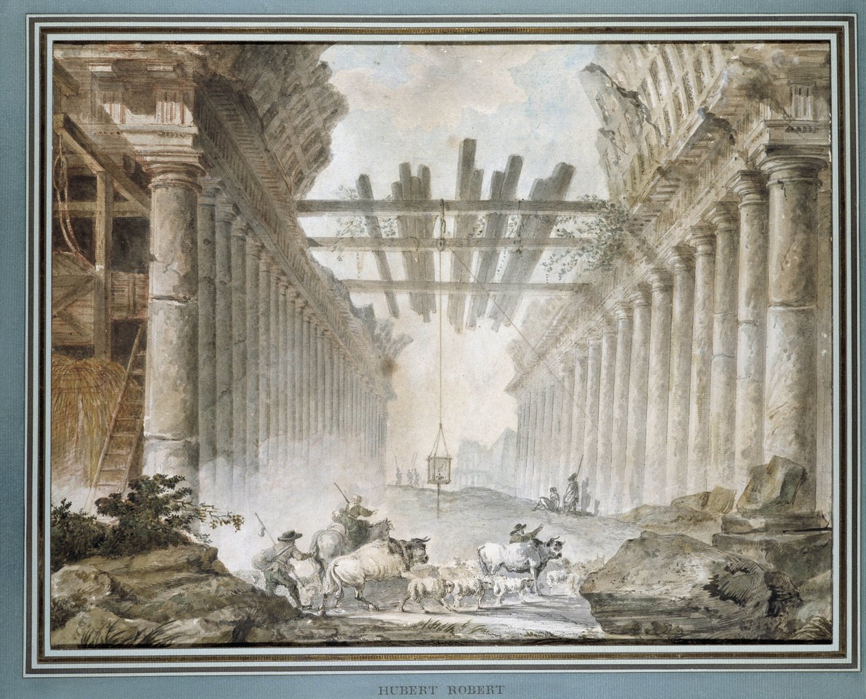 Herde in den Ruinen eines Tempels (Öl auf Leinwand) von Hubert Robert