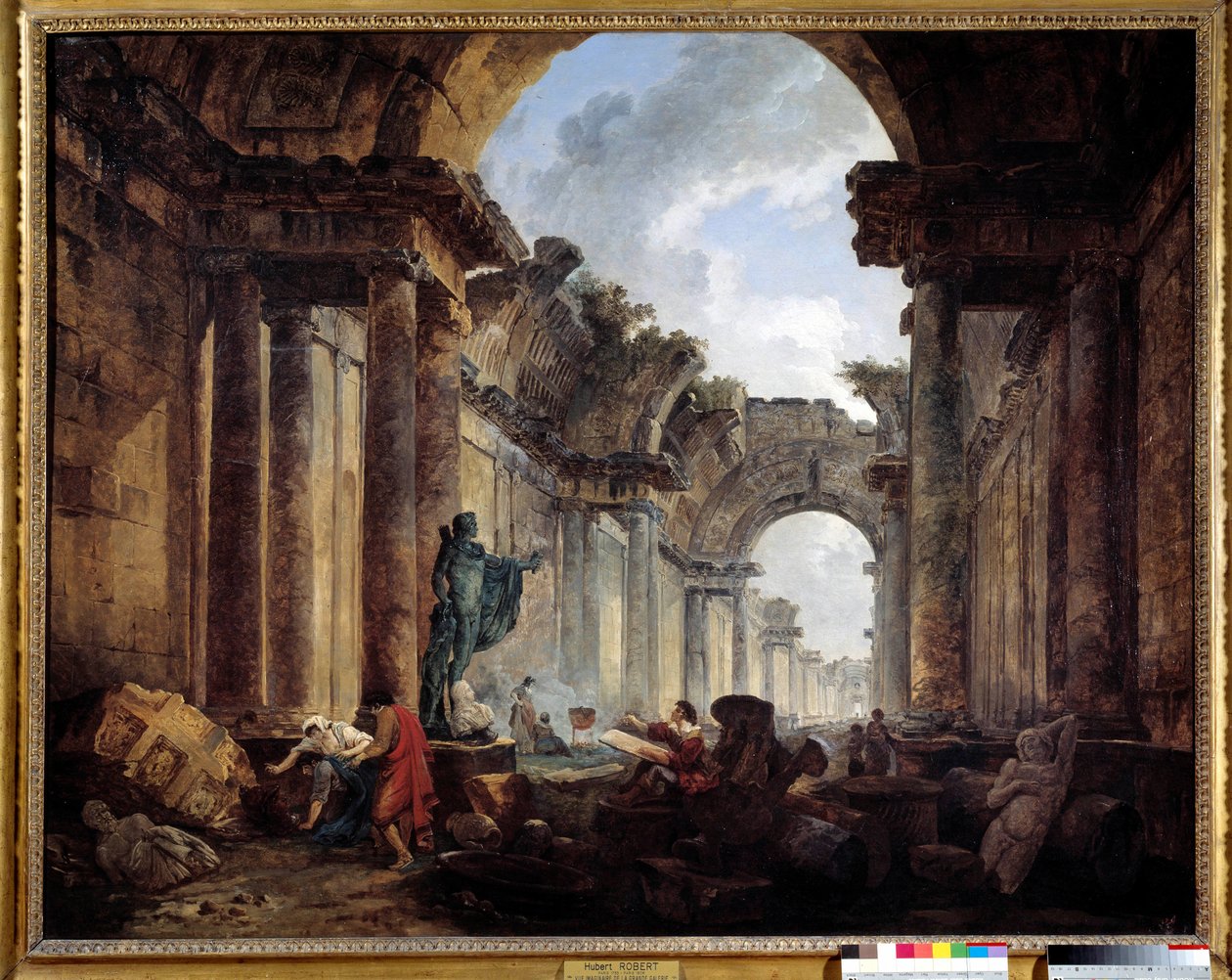 Imaginäre Ansicht der Grand Galerie des Louvre in Ruinen. Gemälde von Hubert Robert (1733-1808) von Hubert Robert