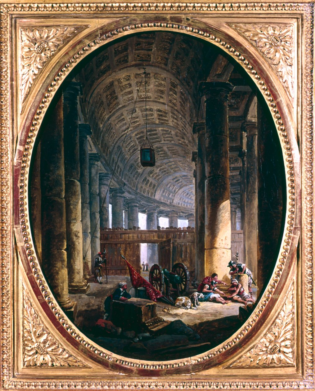 Innenansicht der Kolonnade von St. Peter, Rom, zur Zeit des Konklaves von 1769 von Hubert Robert
