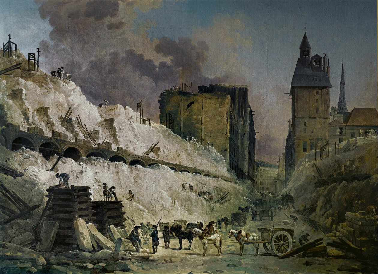 La démolition des maisons du Pont au Change, Paris von Hubert Robert