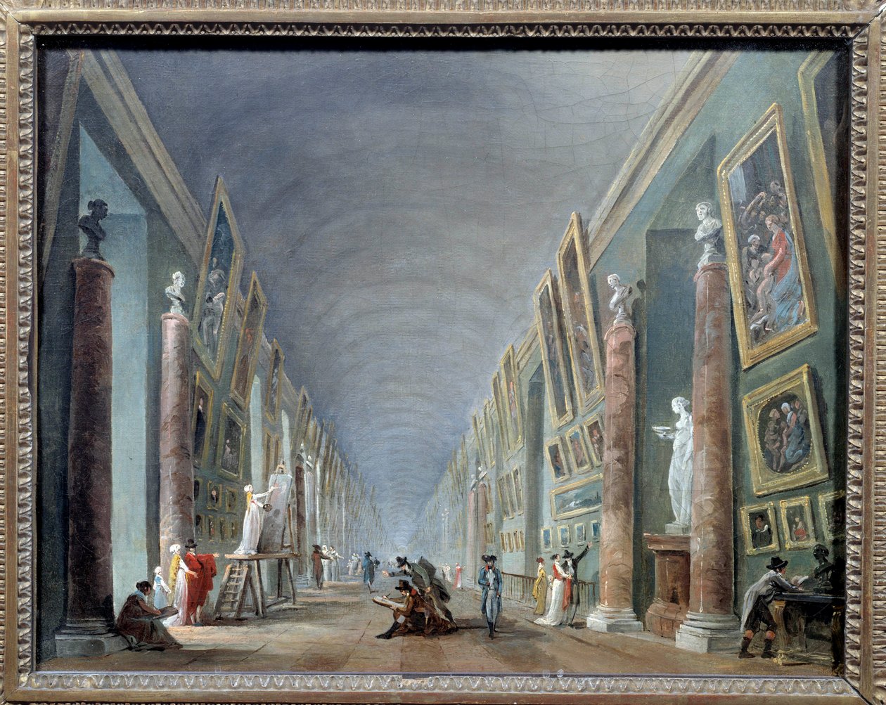 Die große Galerie des Louvre zwischen 1801 und 1805. Gemälde von Hubert Robert (1733-1808). 0,37 x 0,46. Louvre Museum, Paris von Hubert Robert