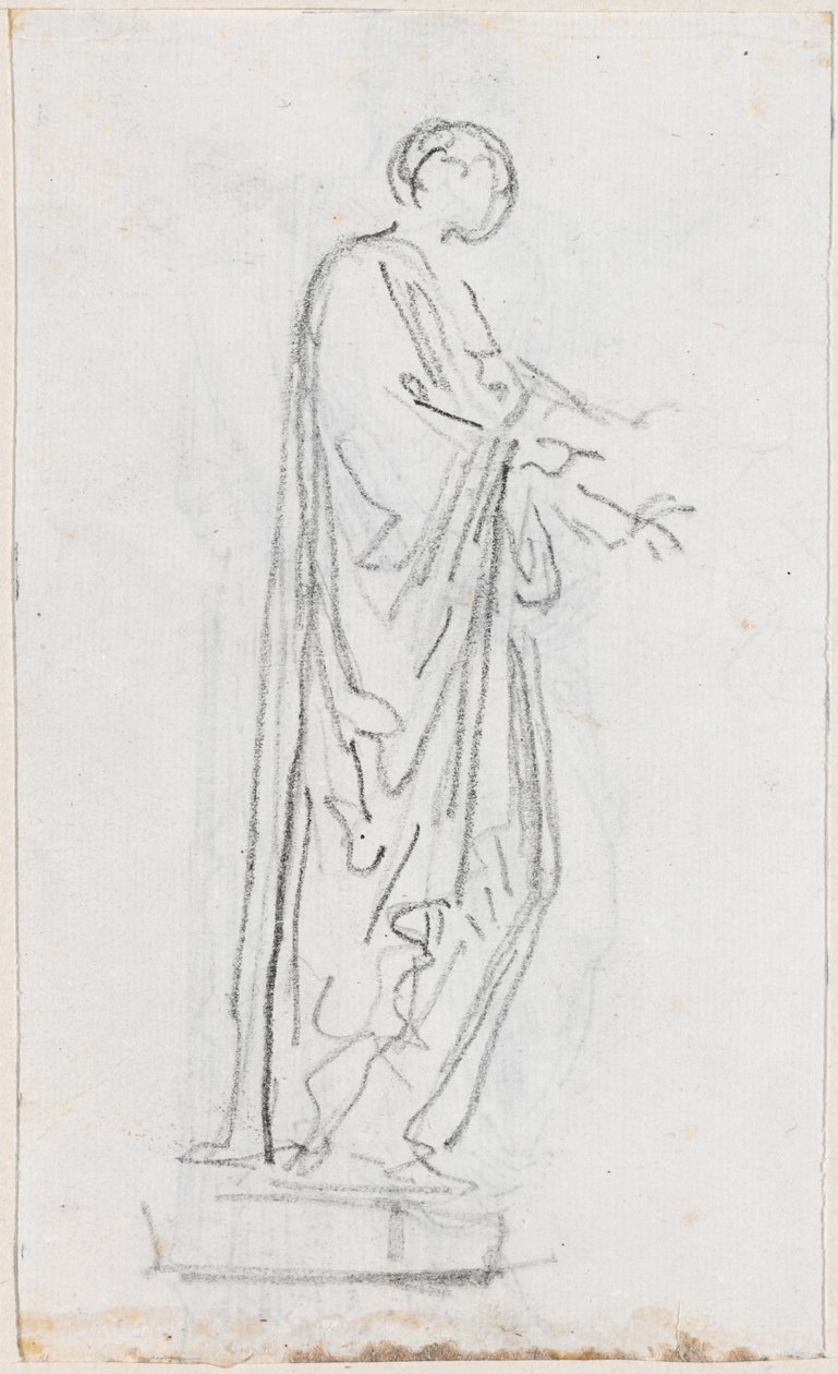 Statue einer römischen Frau (weibliche Gottheit?) von der Seite gesehen [verso] von Hubert Robert