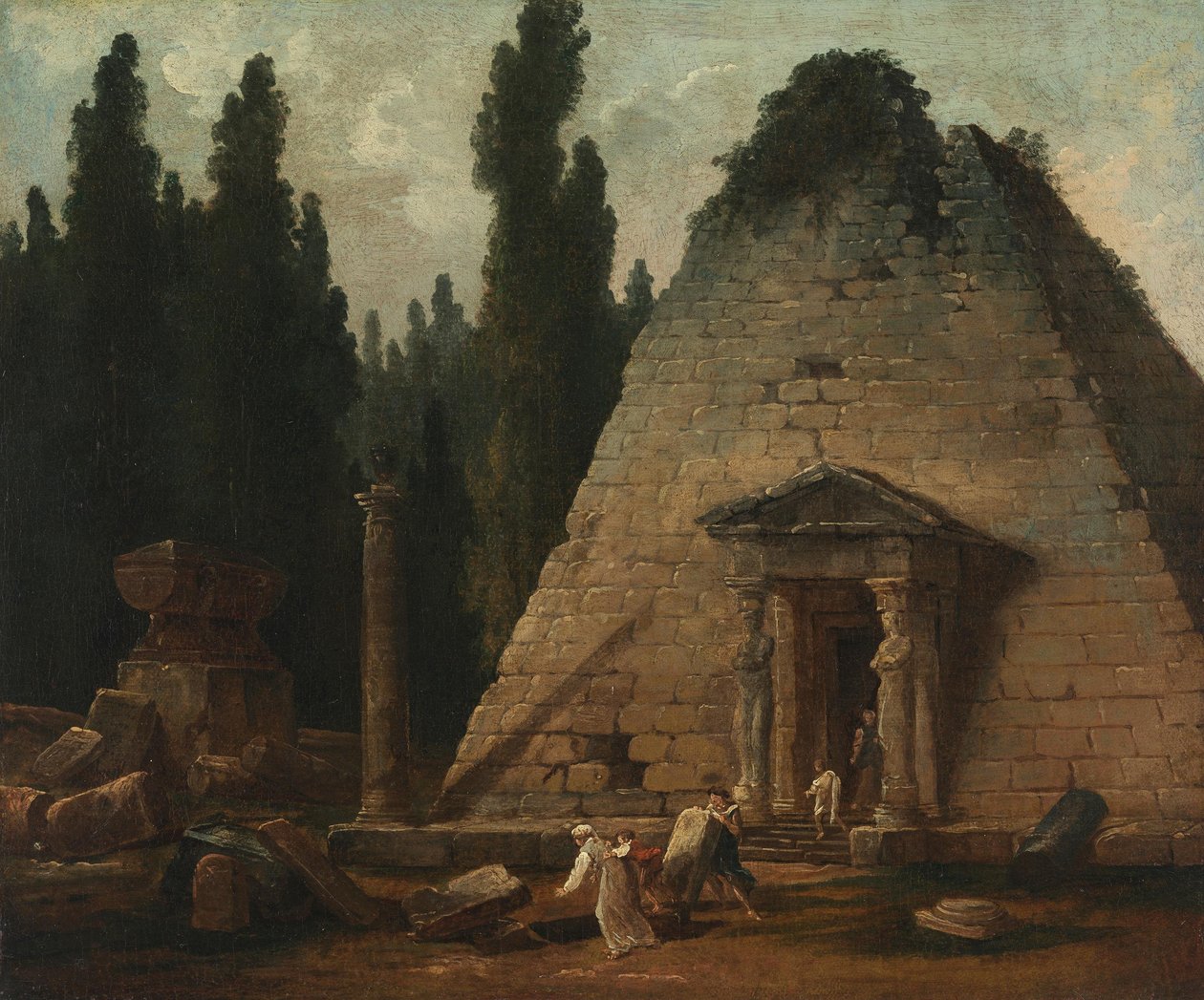 Die Pyramide in den Gärten von Mauperthuis von Hubert Robert