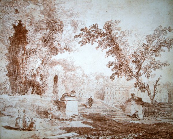 Ansicht eines Gartens mit Terrasse von Hubert Robert
