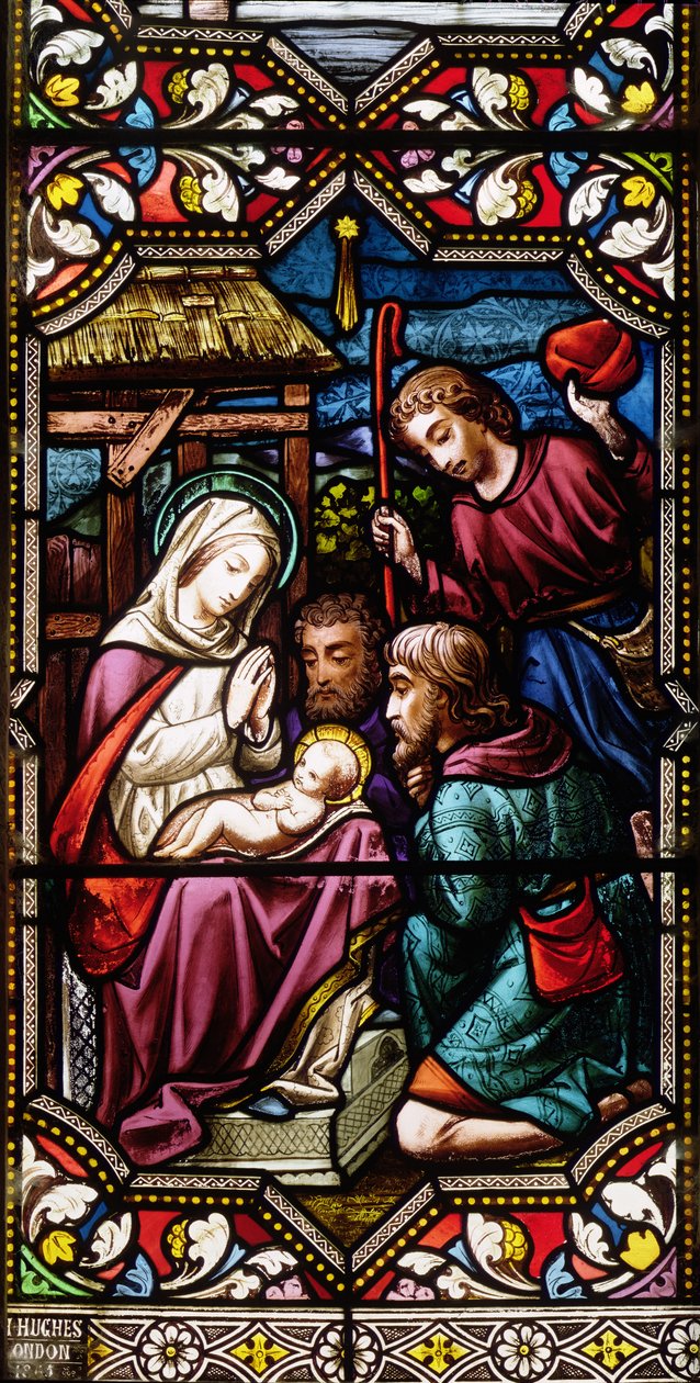 Die Anbetung der Hirten, 1865 (Buntglas) von Hugh Hughes