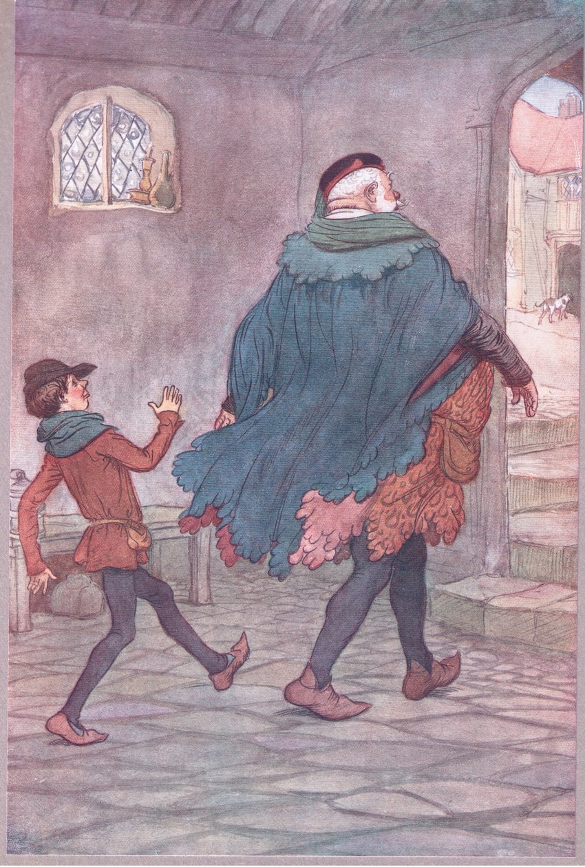 Abgang von Falstaff und Robin, Illustration aus Die lustigen Weiber von Windsor, 1910 von Hugh Thomson