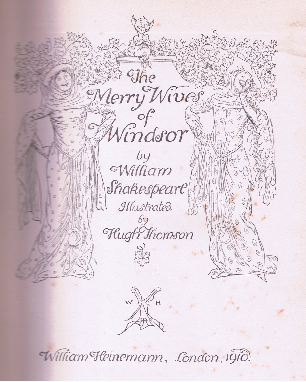 Titelseitengestaltung, Illustration aus Die lustigen Weiber von Windsor, 1910 von Hugh Thomson