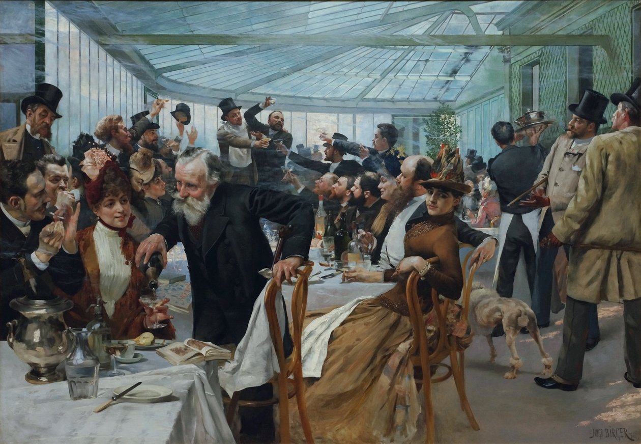 Das Frühstück der skandinavischen Künstler im Café Ledoyen, Paris: Firnistag 1886 von Hugo Birger