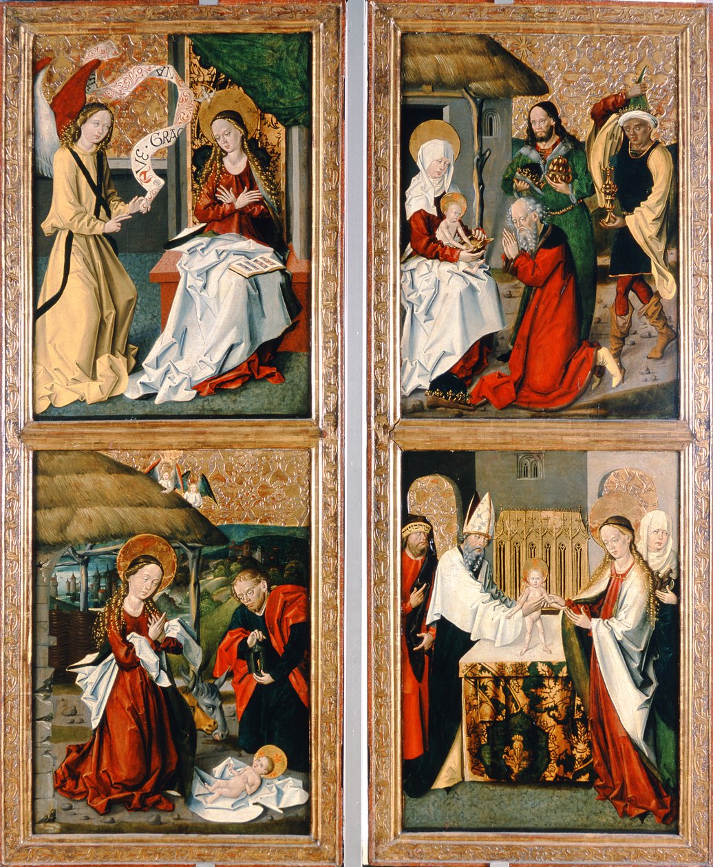 Die Verkündigung, die Geburt Christi, die Anbetung der Weisen und die Darstellung im Tempel aus dem Szepeshely-Altar, 1480-90 von Hungarian School