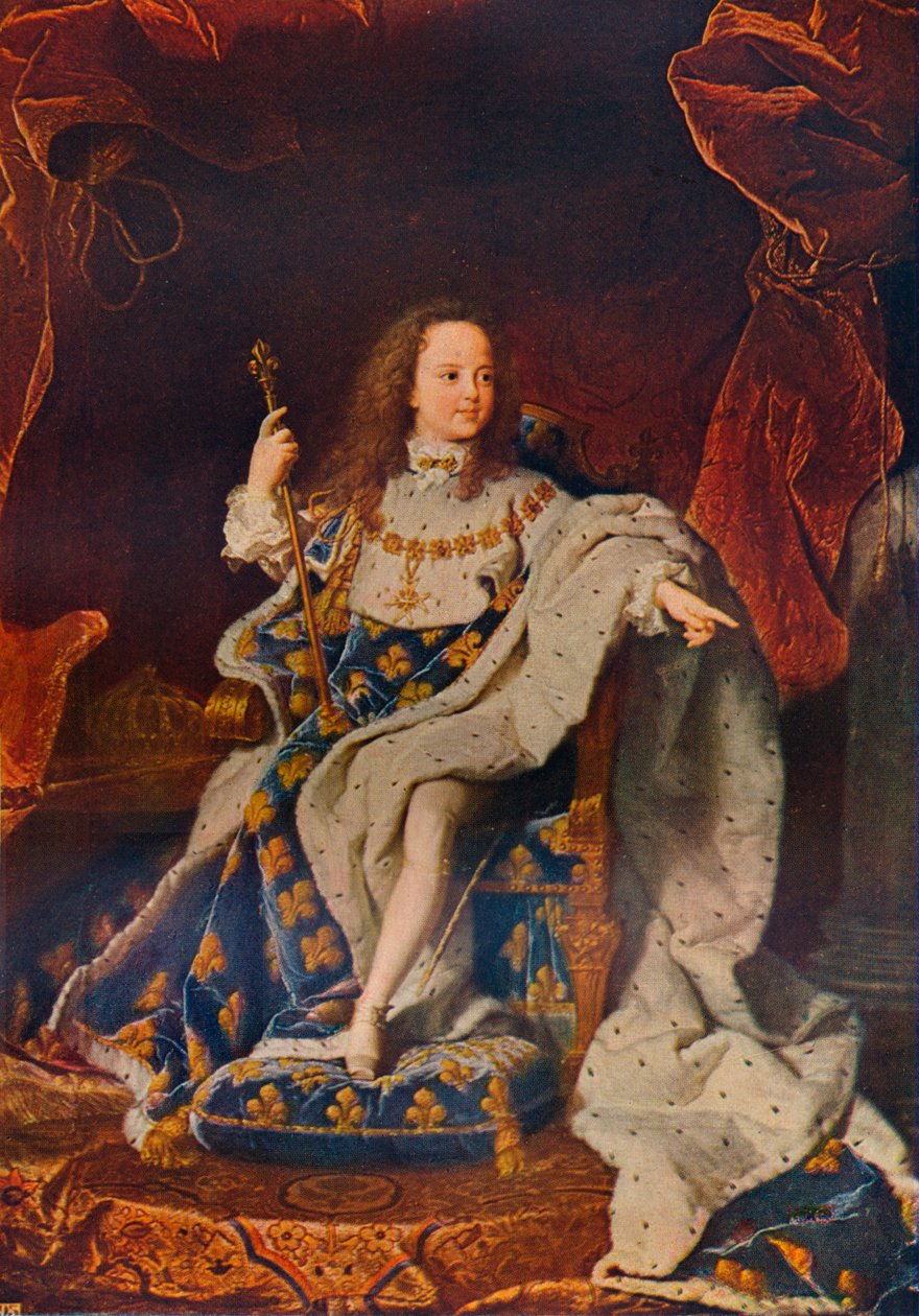 Ludwig XV. im Alter von fünf Jahren im Kostüm des Sacre, um 1716-24 von Hyacinthe Francois Rigaud