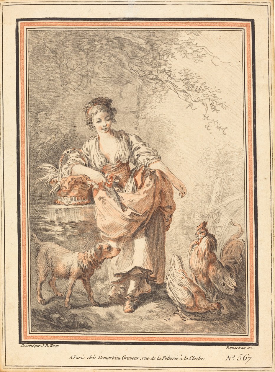 Frau füttert Hühner von I Gilles Antoine Demarteau after Jean Baptiste Hüet
