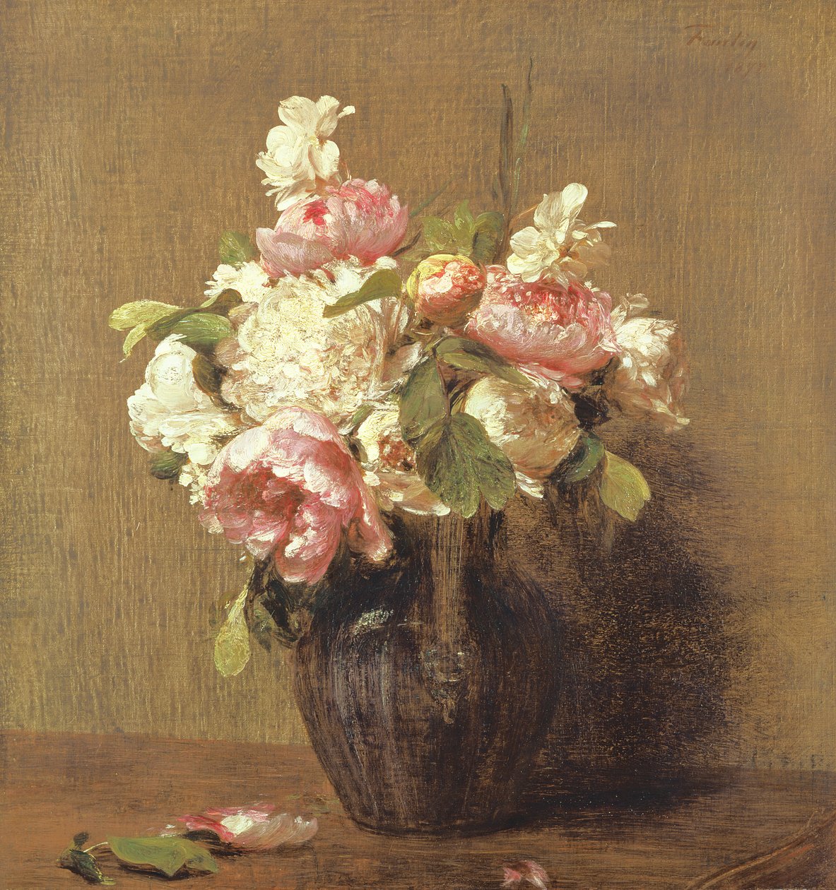 Weiße und Rosa Pfingstrosen, Narzissen von Ignace Henri Jean Fantin Latour