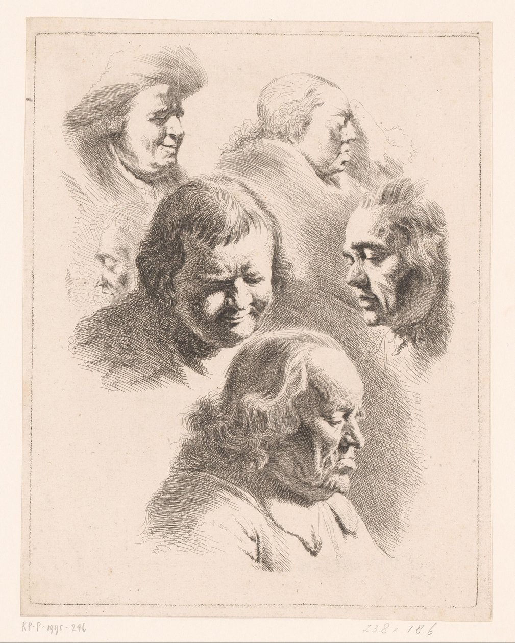 Komposition mit sechs Köpfen von Männern und Frauen mit geschlossenen Augen von Ignace Joseph de Claussin (attributed to)