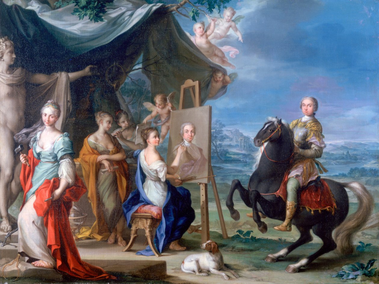 Reiterporträt eines Edelmanns als Beschützer der Künste, ca. 1699-1748 von Ignaz Stern