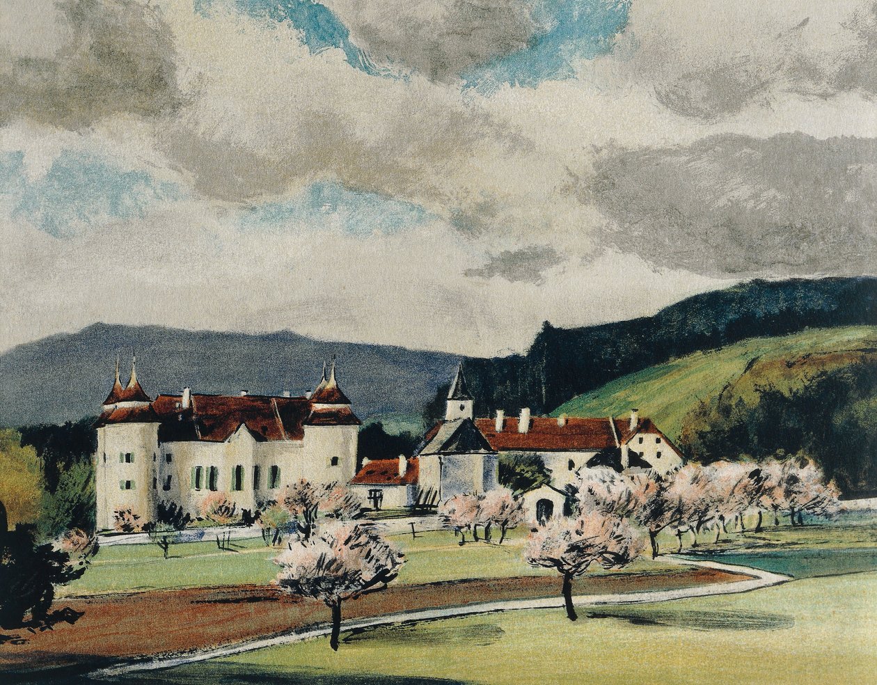 Schloss Weinzierl bei Wieselburg, ca. 1909 (Aquarell auf Papier) von Igo Potsch