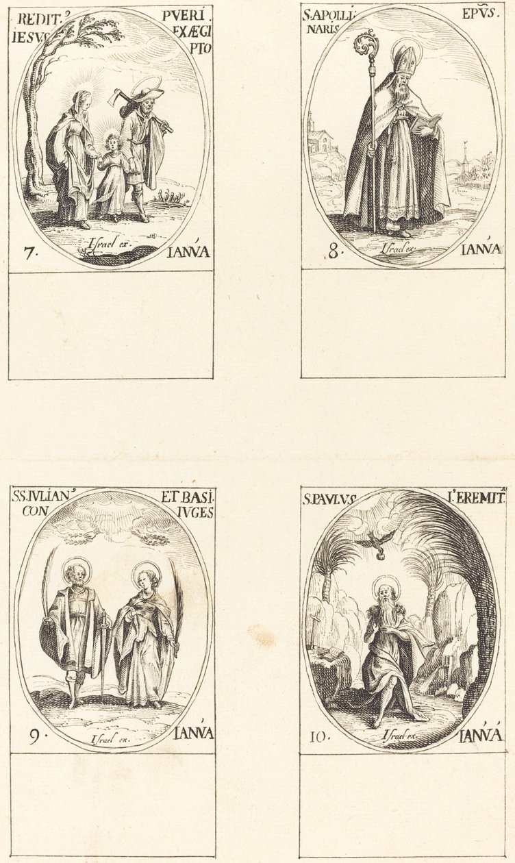 Rückkehr aus Ägypten; St. Apollinaire; St. Julian und Basilissa; St. Paul Eremit von Imitator of Jacques Callot